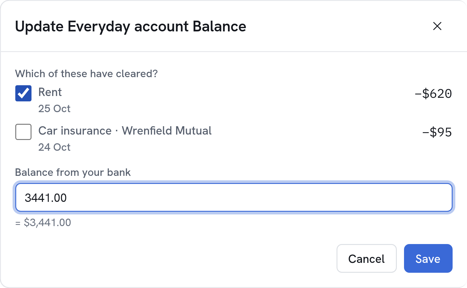 Updating an account balance with a single tap